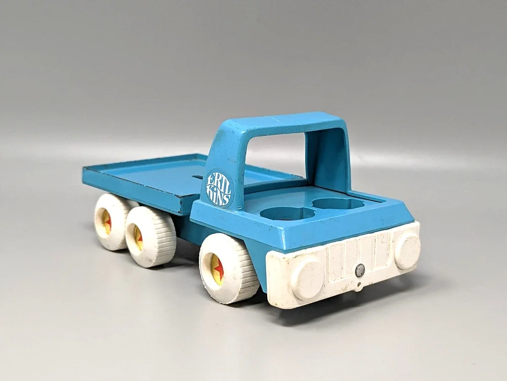 Vintage Ertl Kins Pressed Steel Truck Blue White Trim Missing Ramp